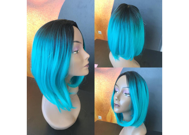 Peruca bobo ombre saten inchis / turcoaz
